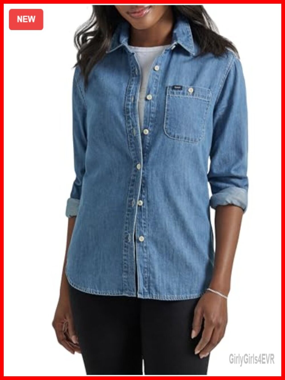 Lee Women's Legendary Long Sleeve Button Down Shirt Regular Fit 100% Cotton
